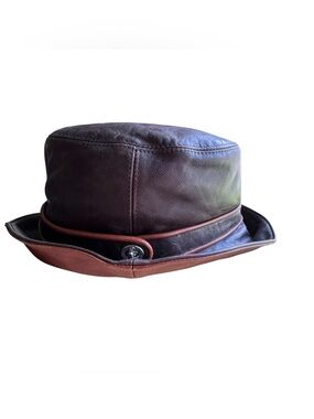 Coach Leather Bucket Hat M/L Brown Signature Trim Soft Luxury Designer Hat